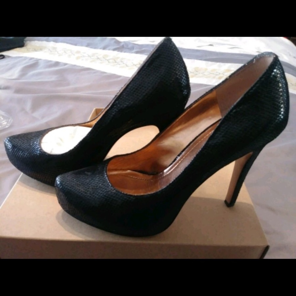 Black Genuine snakeskin dress heels